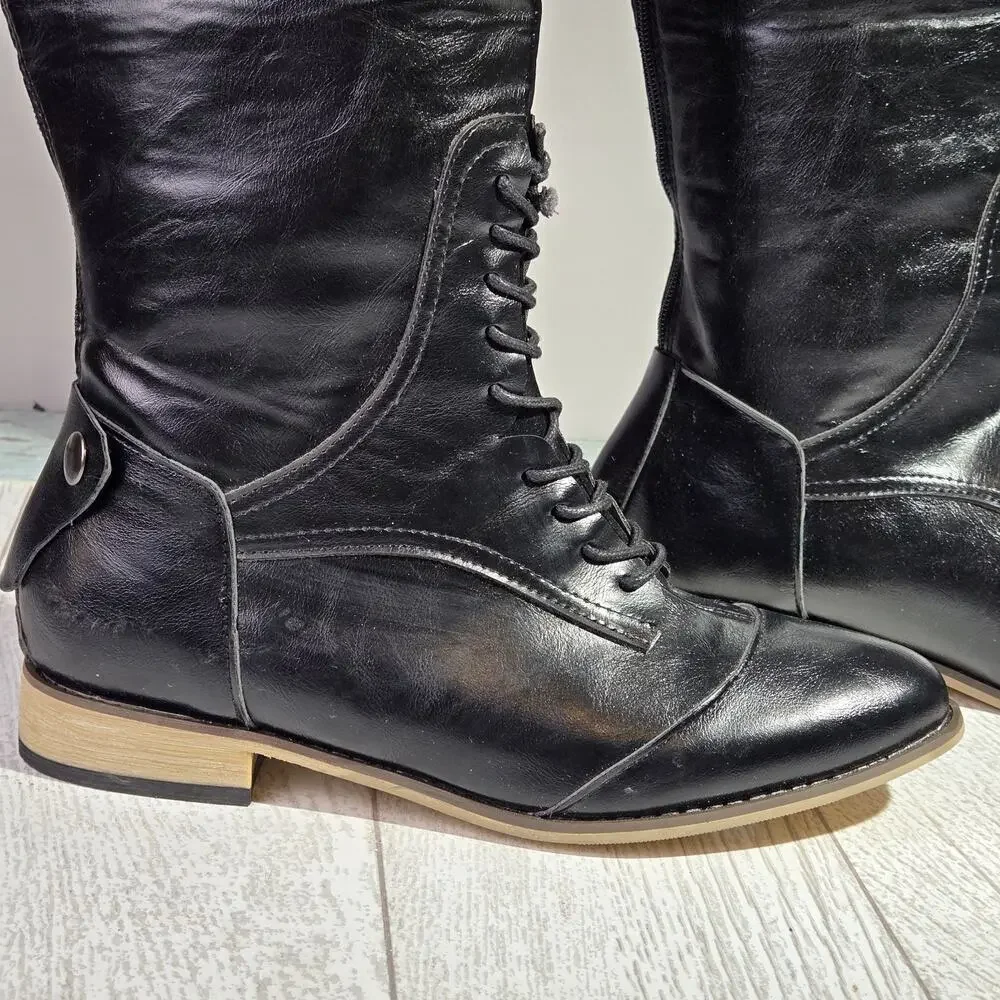 Women's Fashion Riding Tall Boot Zip Back Size 8 (40) Equestrian Military Moto